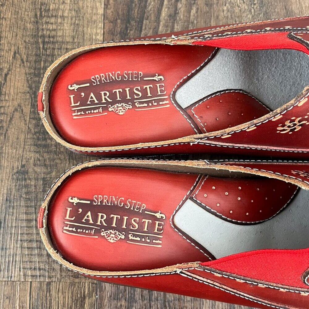 L'Artiste Spring Step Leather Clog Mule Hand Painted Shoe Chino Boho Size 38 Red - Picture 6 of 12